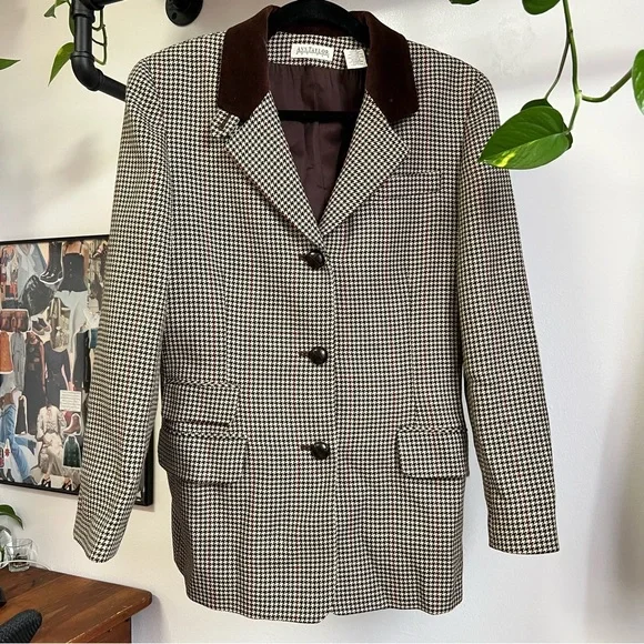 Ann Taylor 100% Wool Houndstooth Blazer Brown 10P - Picture 2 of 11